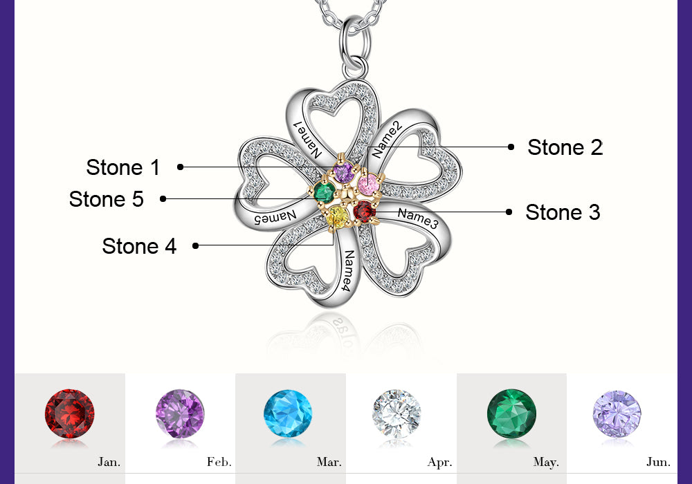 Heart Shape Flower Pendant Necklace 5 to 6 Stones
