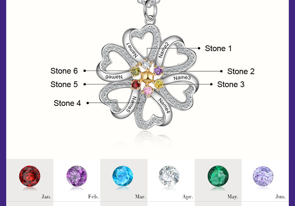 Heart Shape Flower Pendant Necklace 5 to 6 Stones