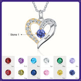 Birthstone & Engraved Two Tone Heart Necklace 1 to 4 Stones.