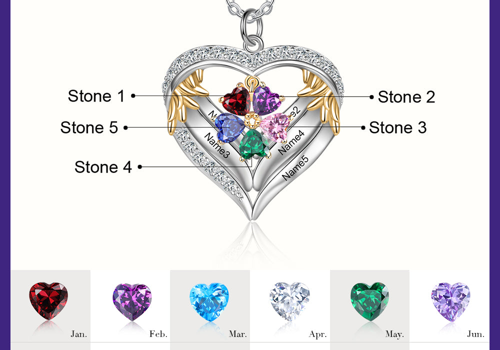 Heart Shape Pendant Necklace 2 to 6 Stones
