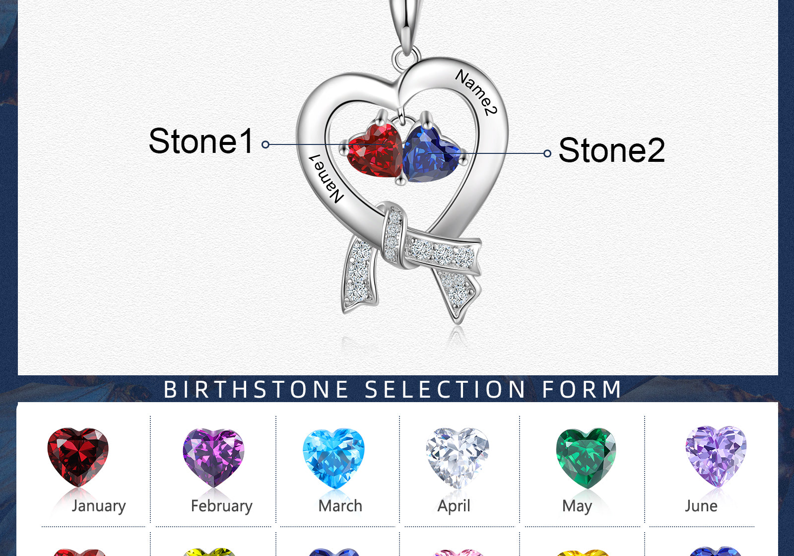 Heart Shape Pendant Necklace 1 to 2 Stones