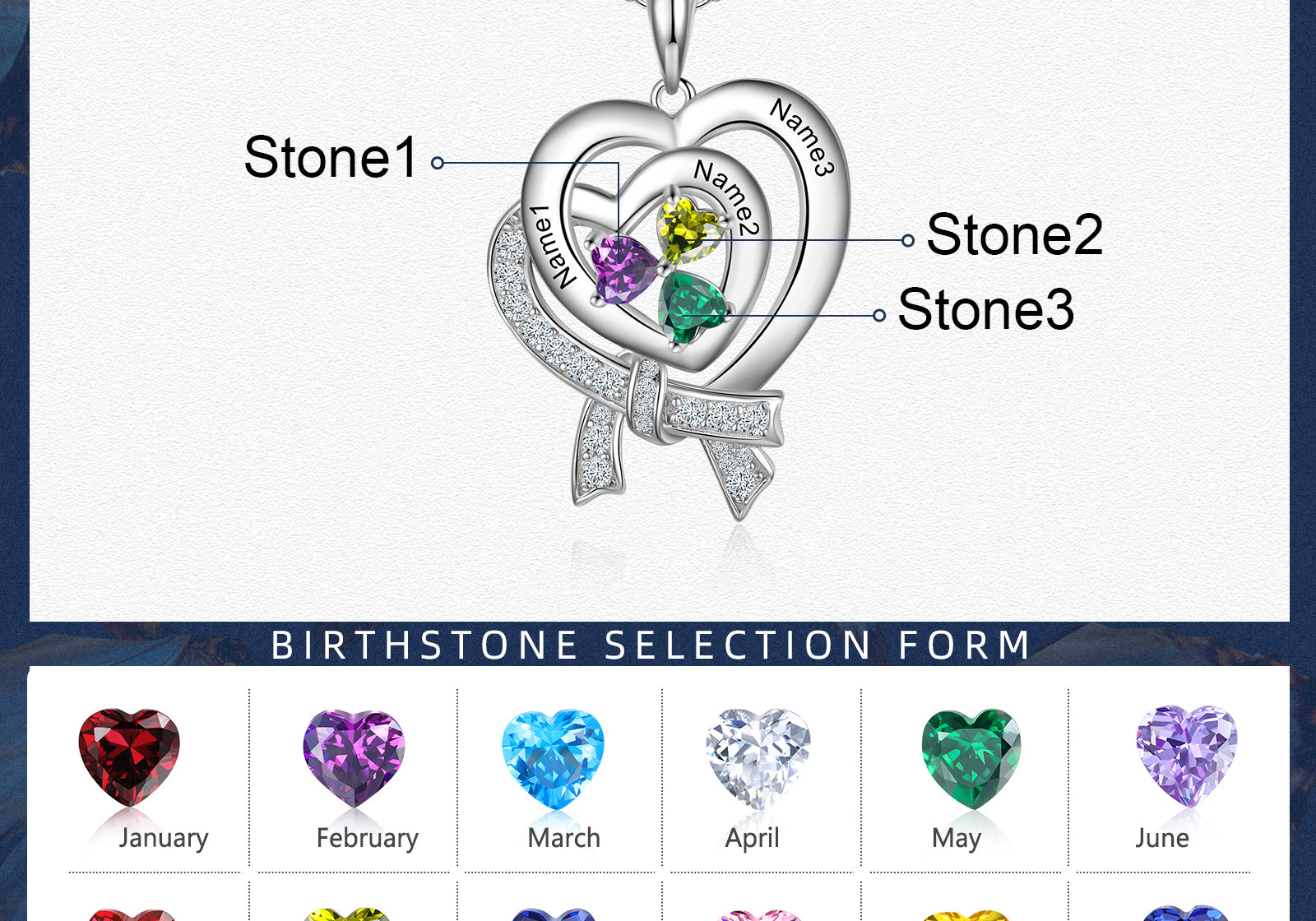 Heart Shape Pendant Necklace 1 to 2 Stones