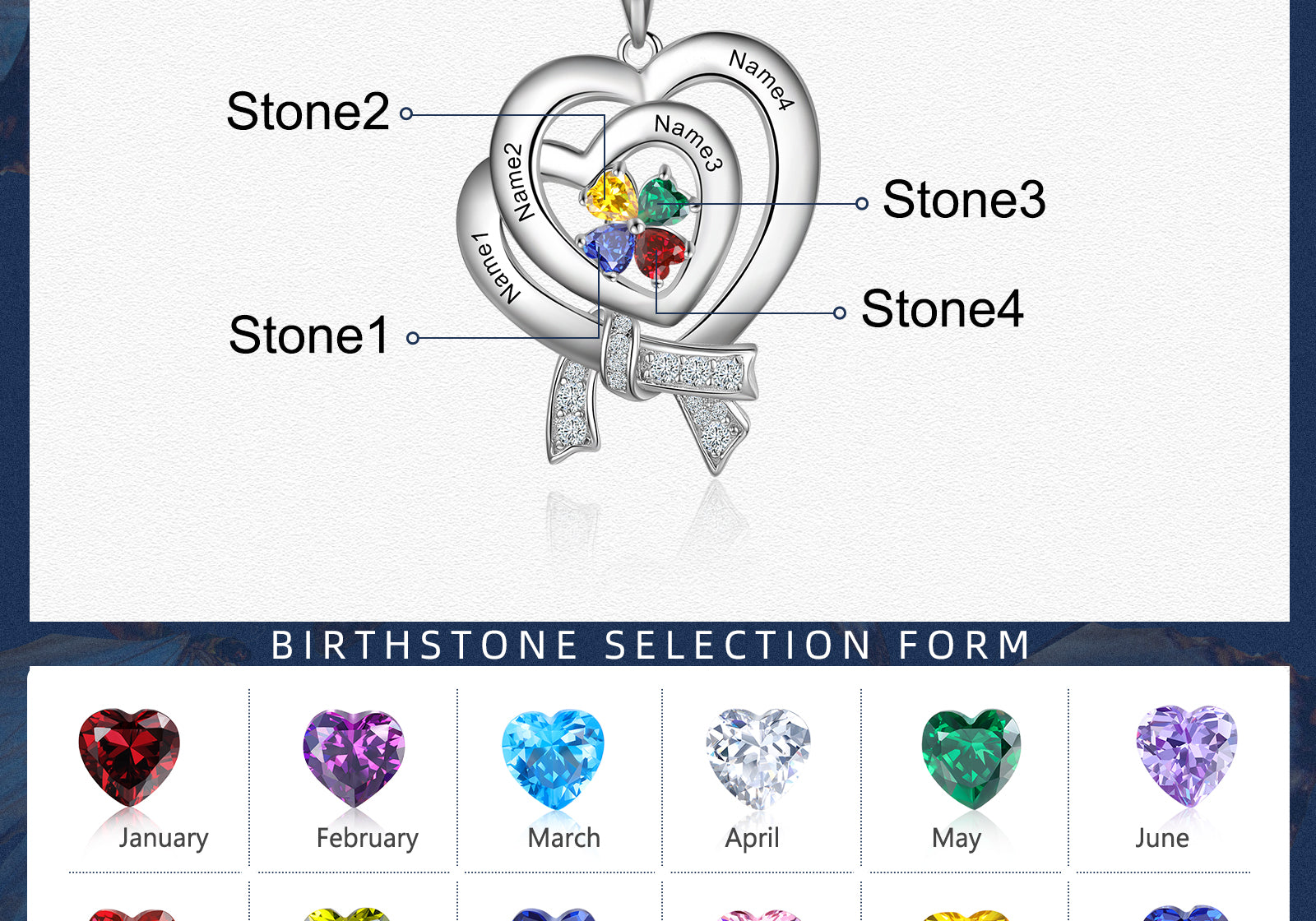 Heart Shape Pendant Necklace 1 to 2 Stones