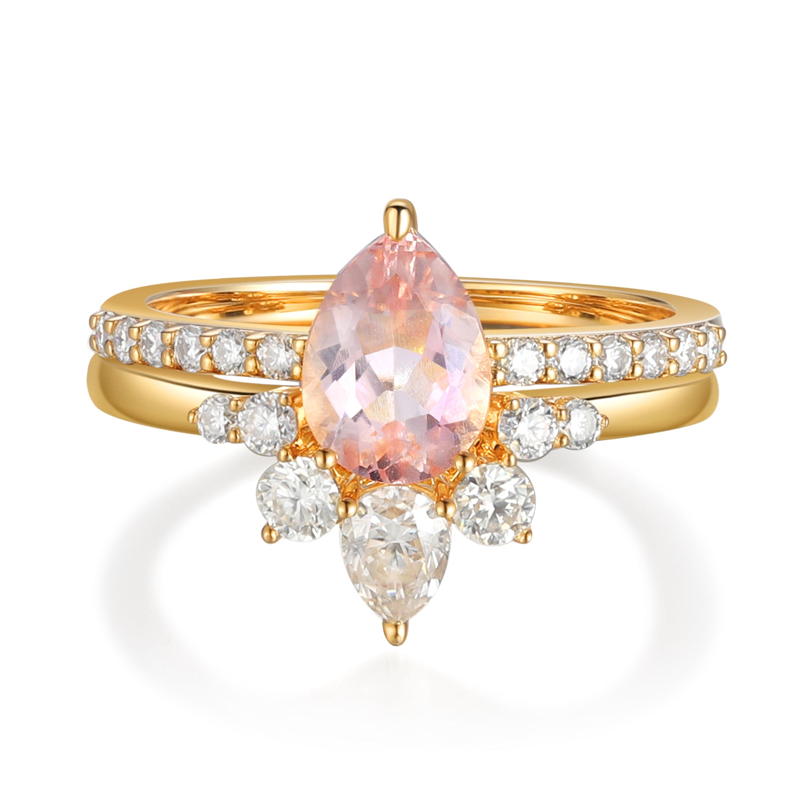 Natural Pear Shape Morganite Ring Set solid Gold