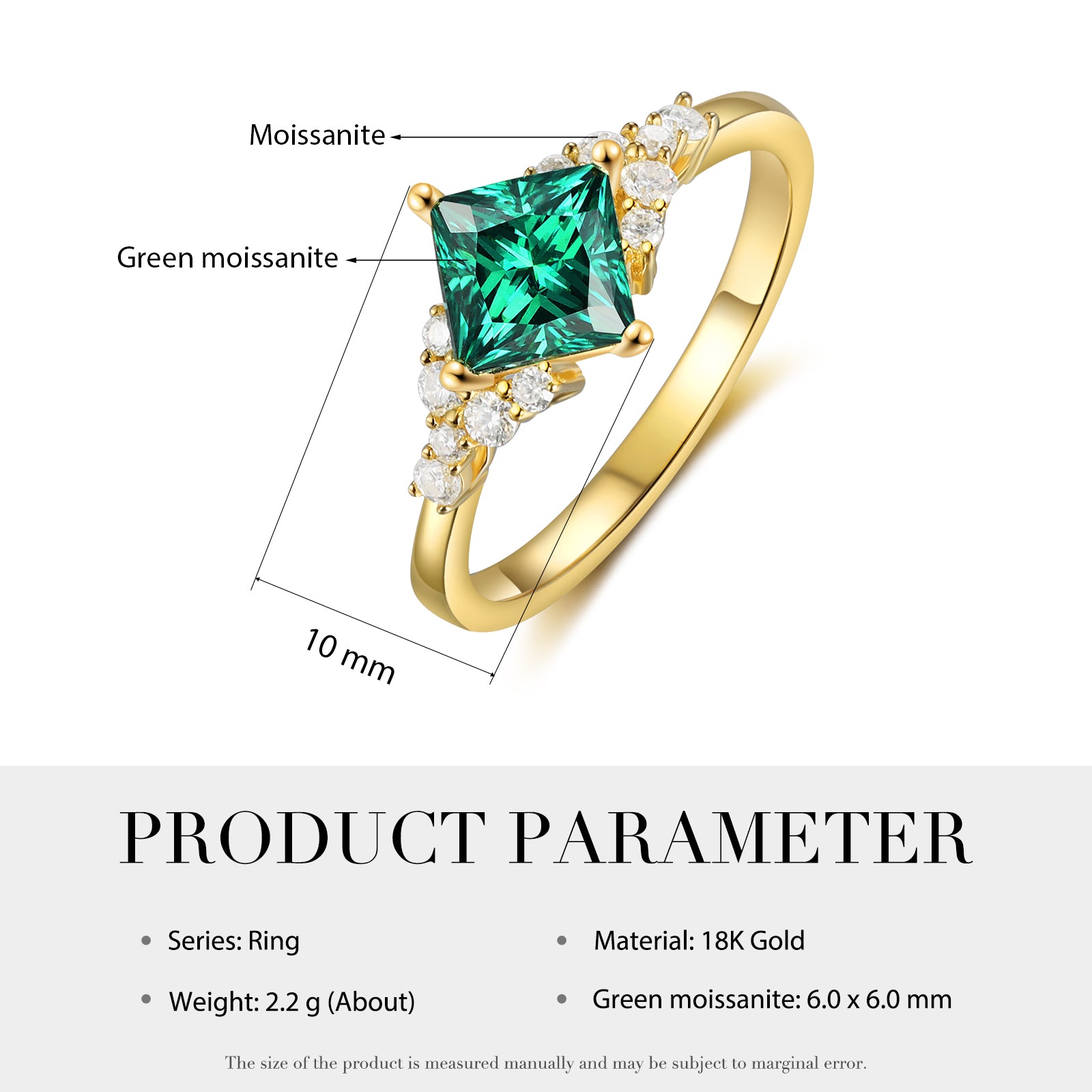 Natural Green Moissanite Ring 18K Gold