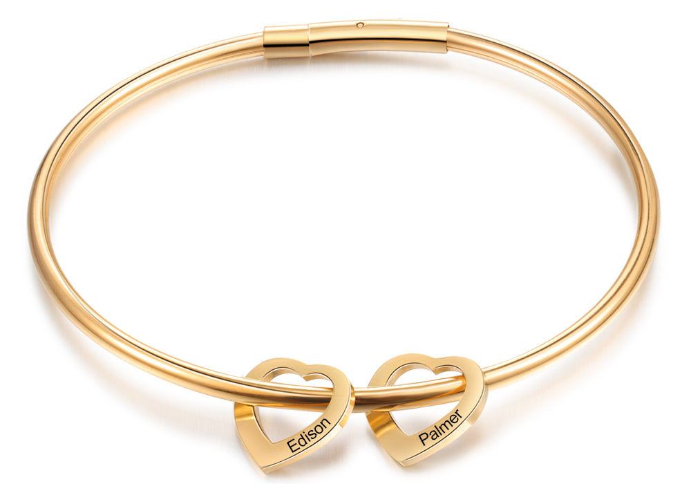 Custom Stainless Steel Heart Bangle Bracelet