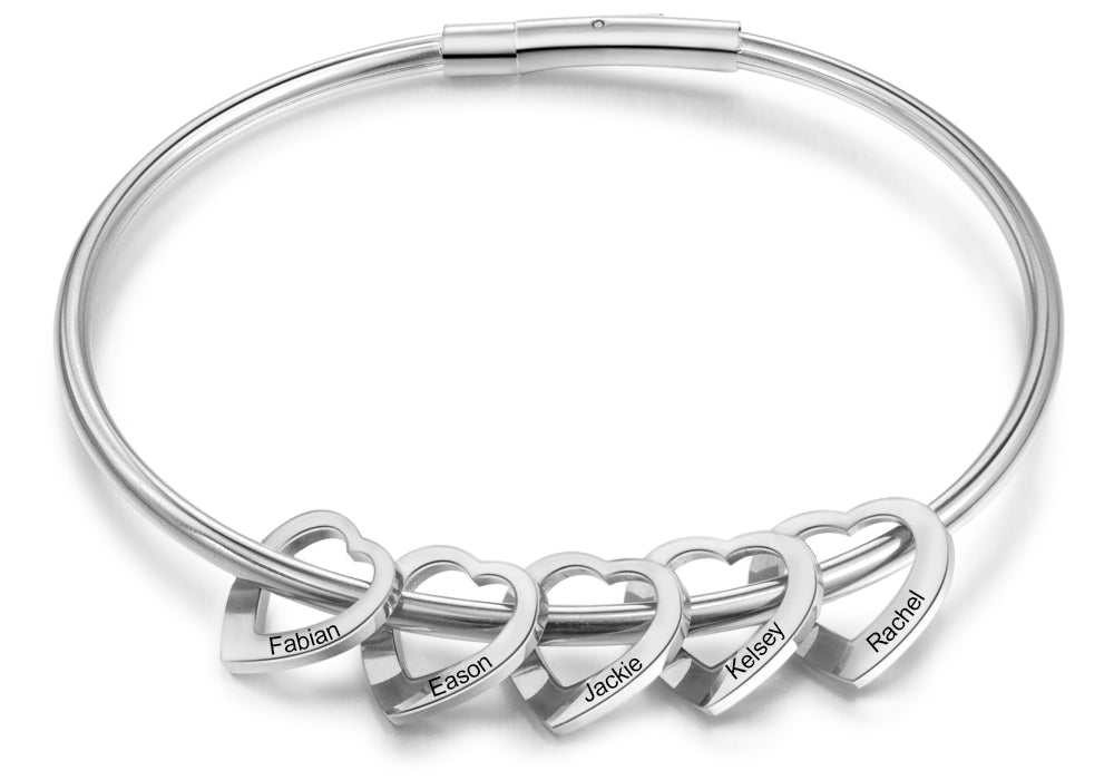 Custom Stainless Steel Heart Bangle Bracelet