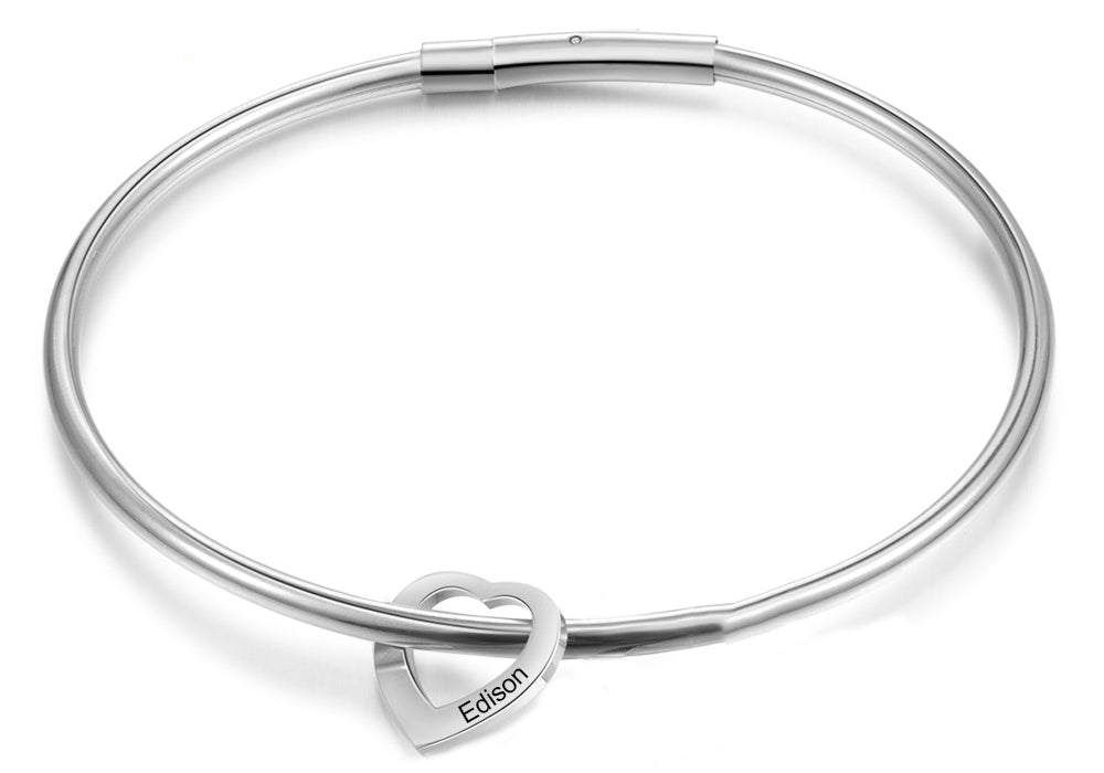 Custom Stainless Steel Heart Bangle Bracelet