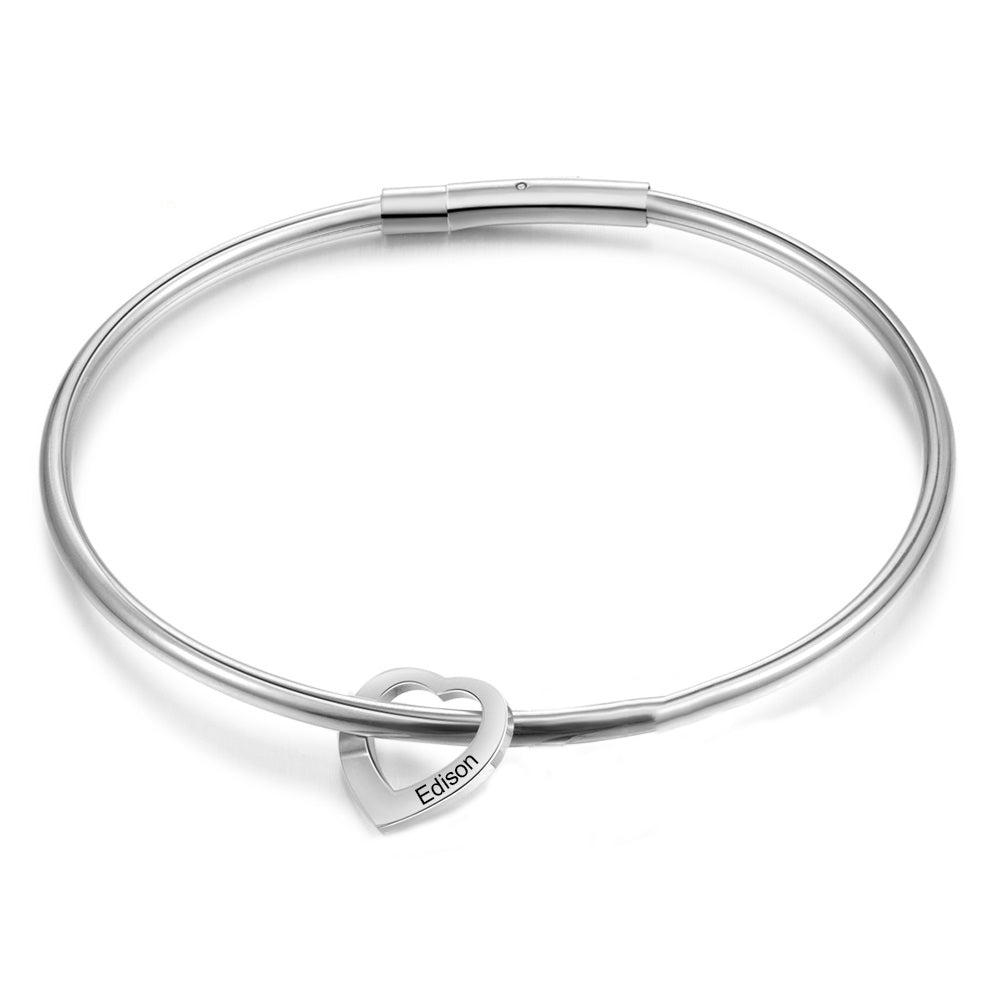 Custom Stainless Steel Heart Bangle Bracelet