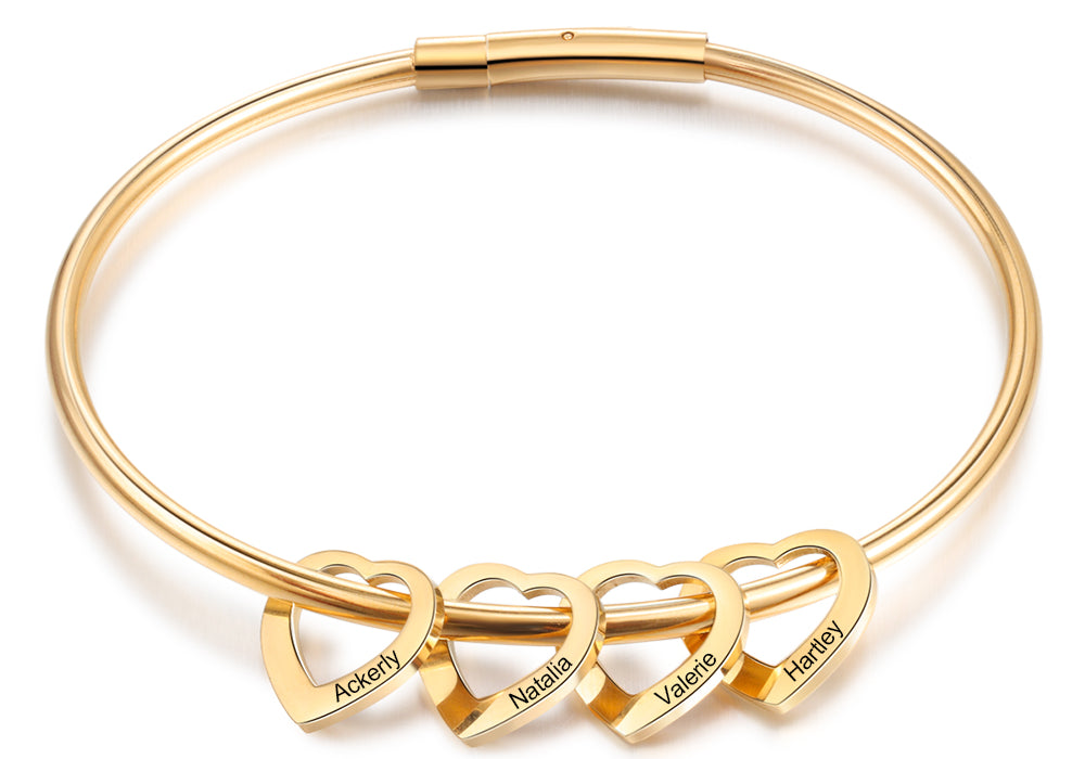 Custom Stainless Steel Heart Bangle Bracelet