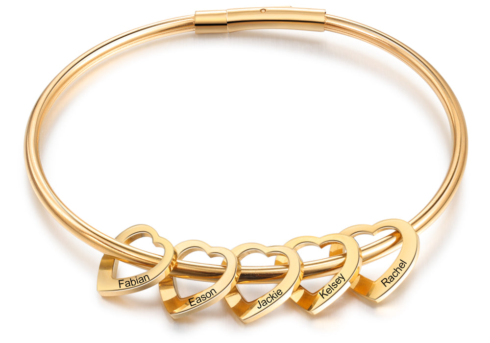 Custom Stainless Steel Heart Bangle Bracelet