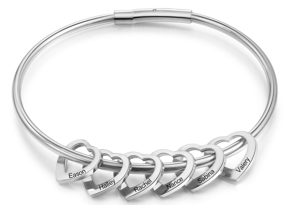 Custom Stainless Steel Heart Bangle Bracelet