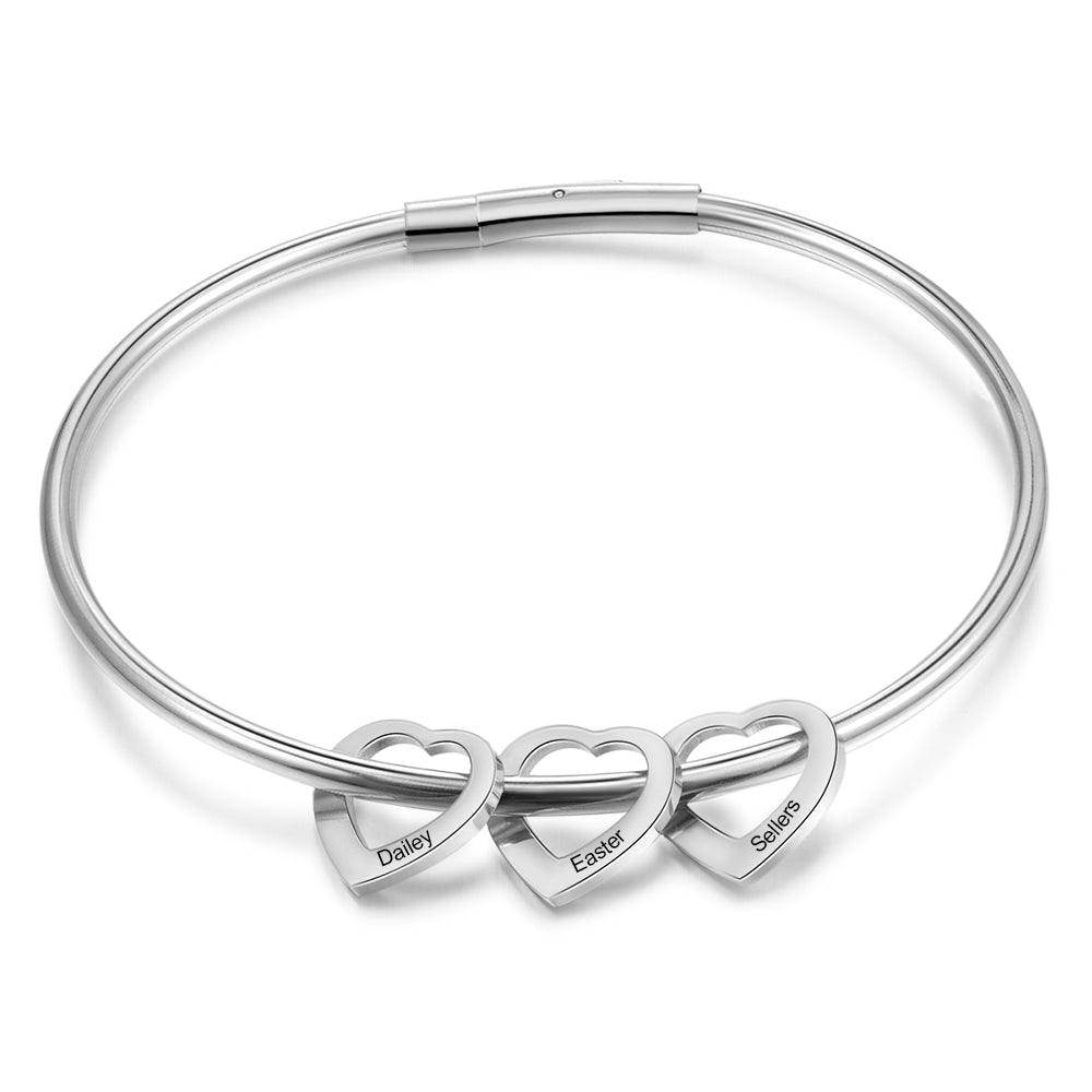 Custom Stainless Steel Heart Bangle Bracelet
