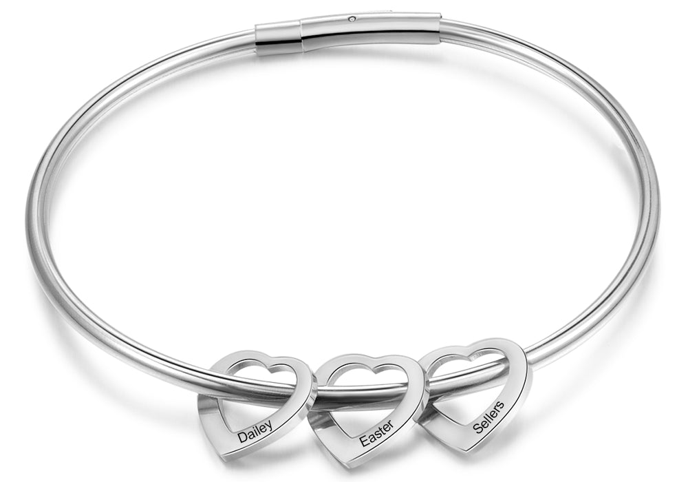 Custom Stainless Steel Heart Bangle Bracelet