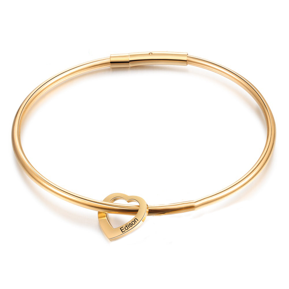 Bracelet Jonc Coeur en Acier Inoxydable Personnalisé