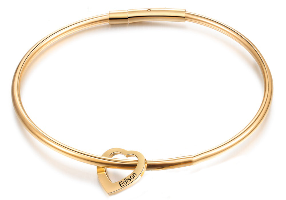 Custom Stainless Steel Heart Bangle Bracelet