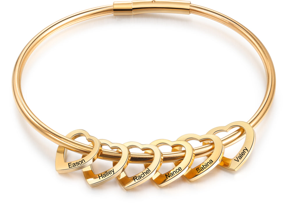 Custom Stainless Steel Heart Bangle Bracelet