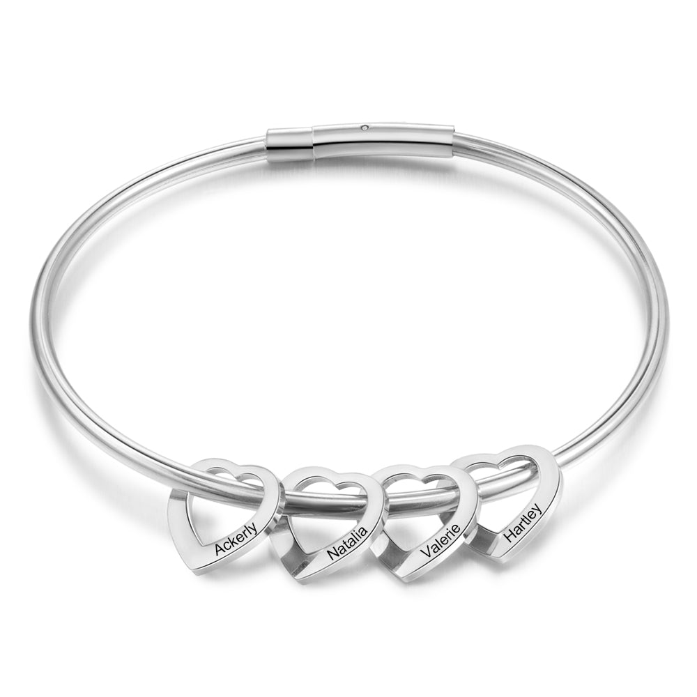 Custom Stainless Steel Heart Bangle Bracelet