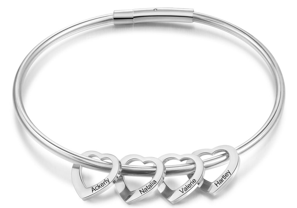 Custom Stainless Steel Heart Bangle Bracelet