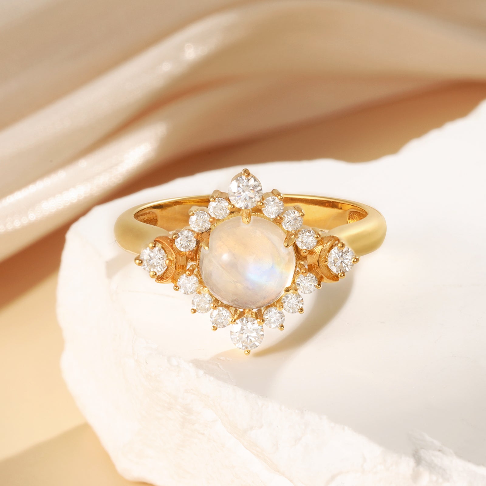 Natural Moonstone Ring 14 & 18K Gold