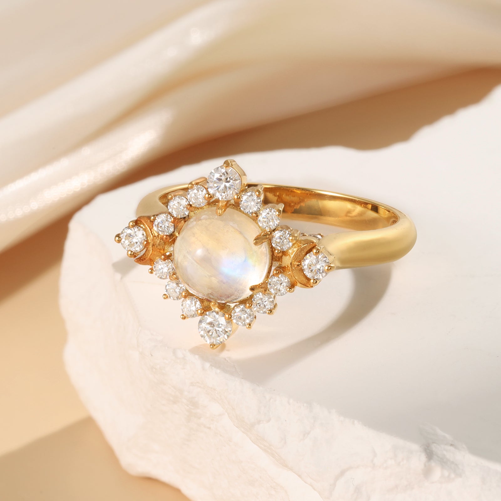 Natural Moonstone Ring 14 & 18K Gold