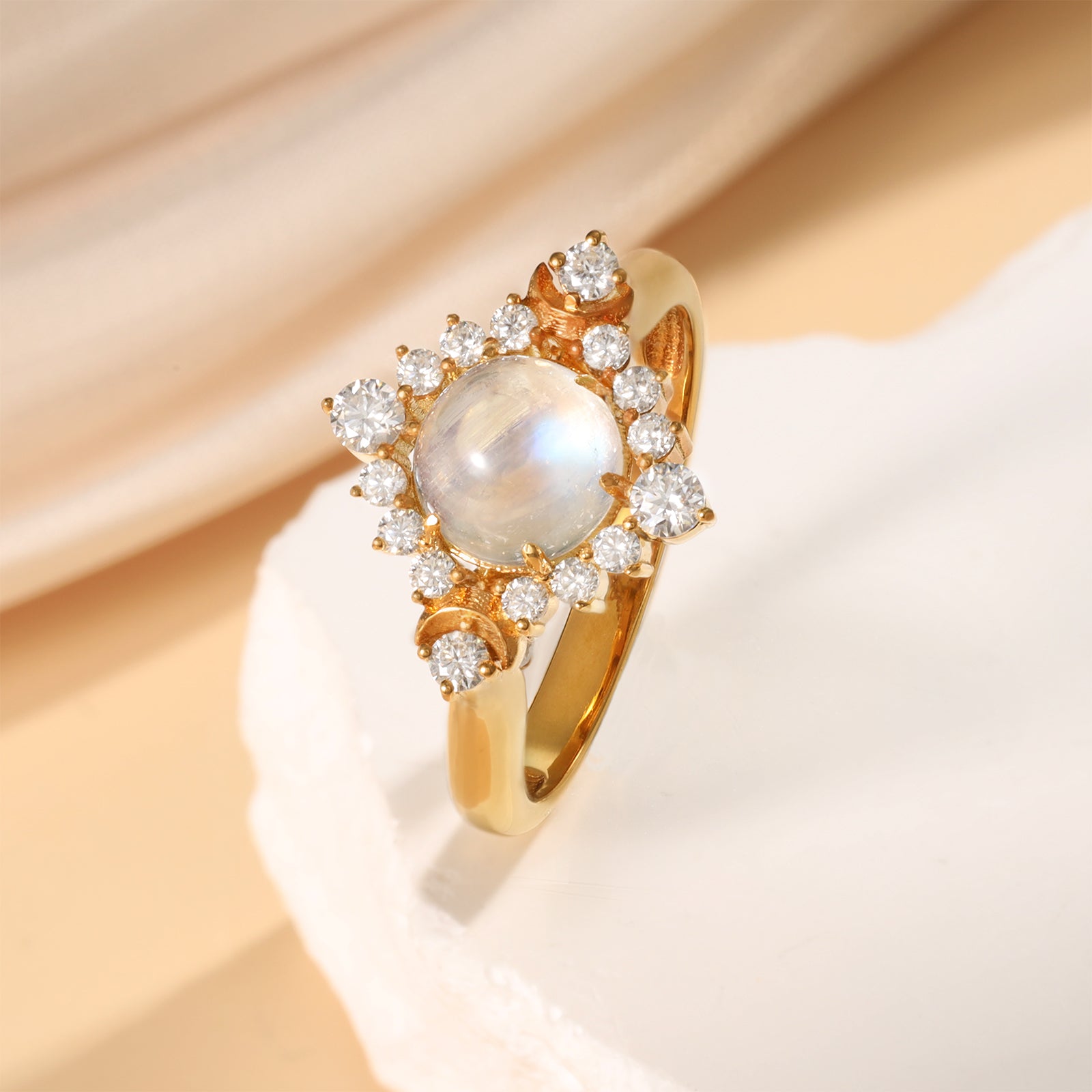 Natural Moonstone Ring 14 & 18K Gold