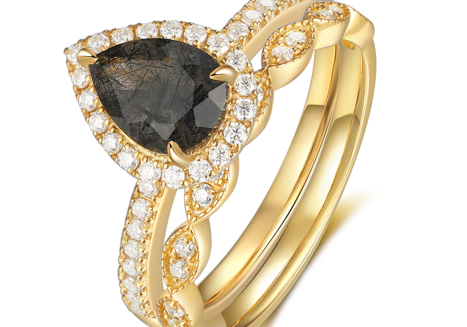 Natural Black Rutilated Quartz Ring 14 & 18K Gold