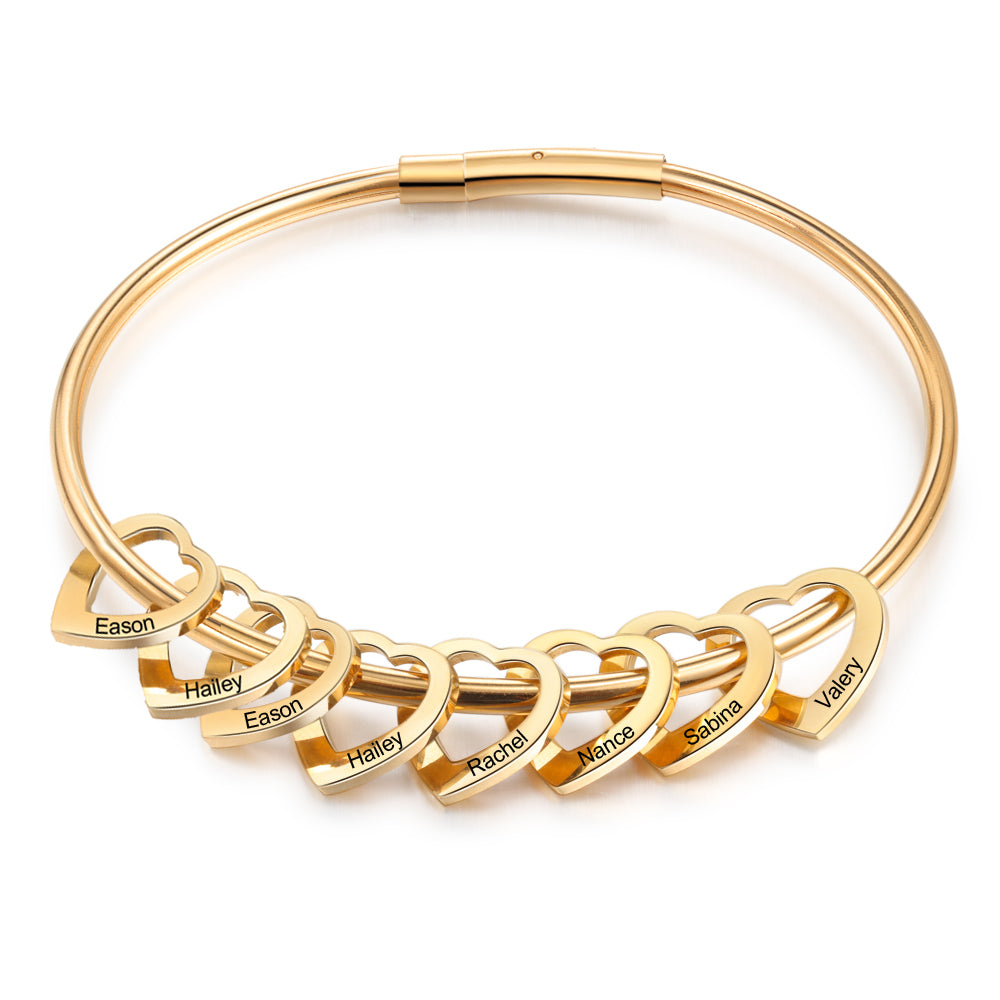Custom Stainless Steel Heart Bangle Bracelet
