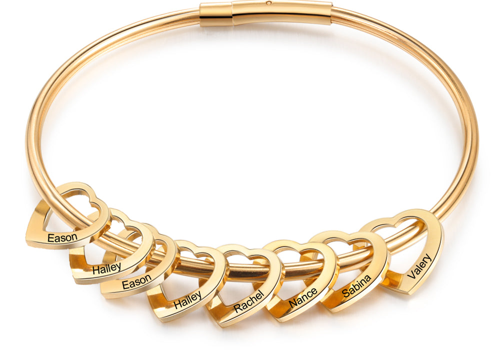 Custom Stainless Steel Heart Bangle Bracelet