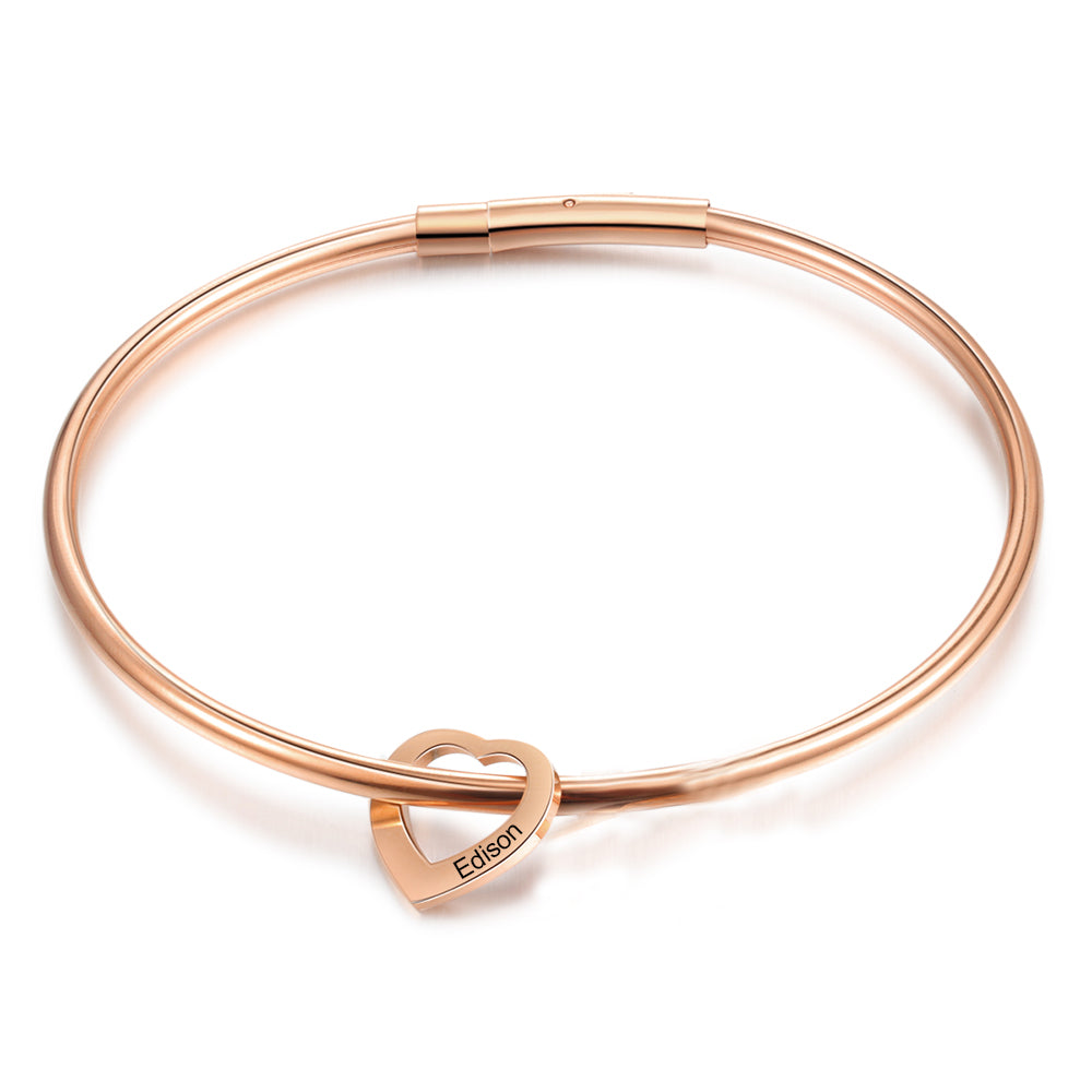 Custom Stainless Steel Heart Bangle Bracelet