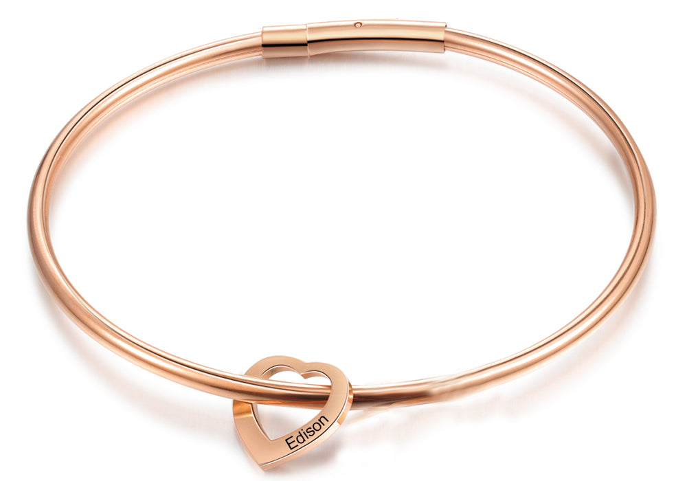 Custom Stainless Steel Heart Bangle Bracelet