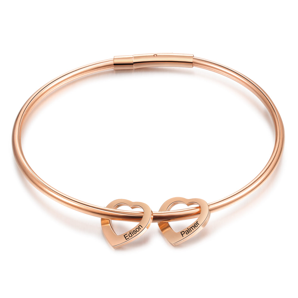 Custom Stainless Steel Heart Bangle Bracelet