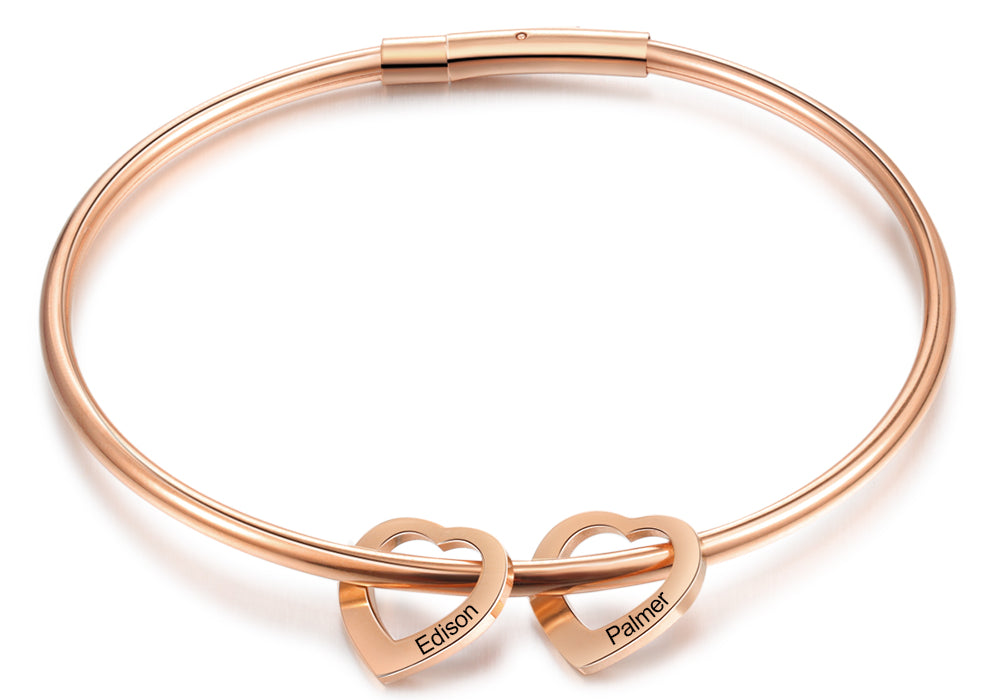 Custom Stainless Steel Heart Bangle Bracelet