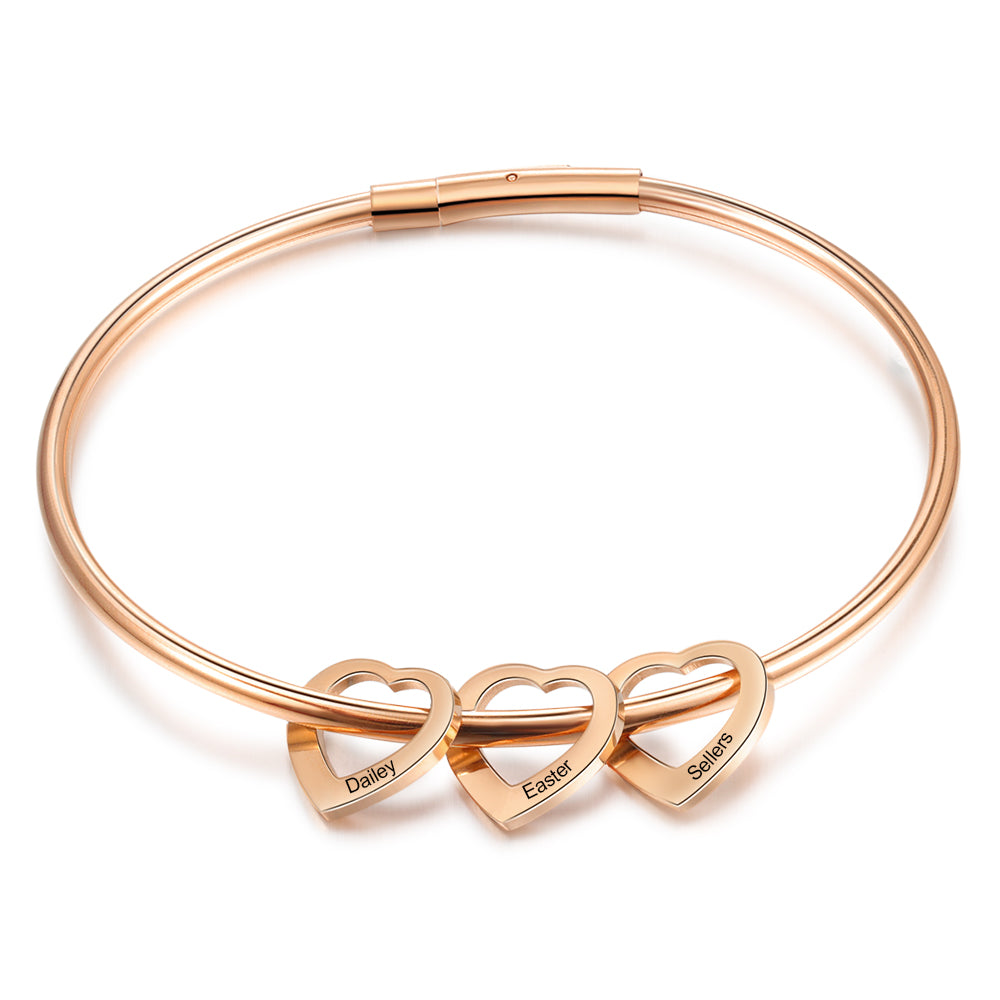 Custom Stainless Steel Heart Bangle Bracelet