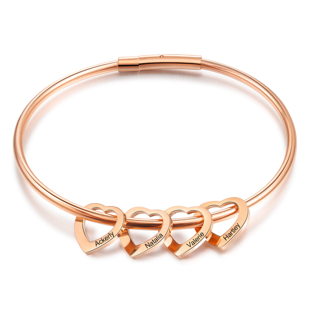Custom Stainless Steel Heart Bangle Bracelet