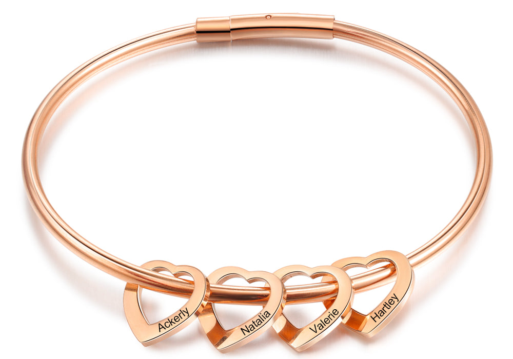 Custom Stainless Steel Heart Bangle Bracelet