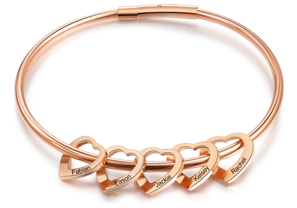 Custom Stainless Steel Heart Bangle Bracelet