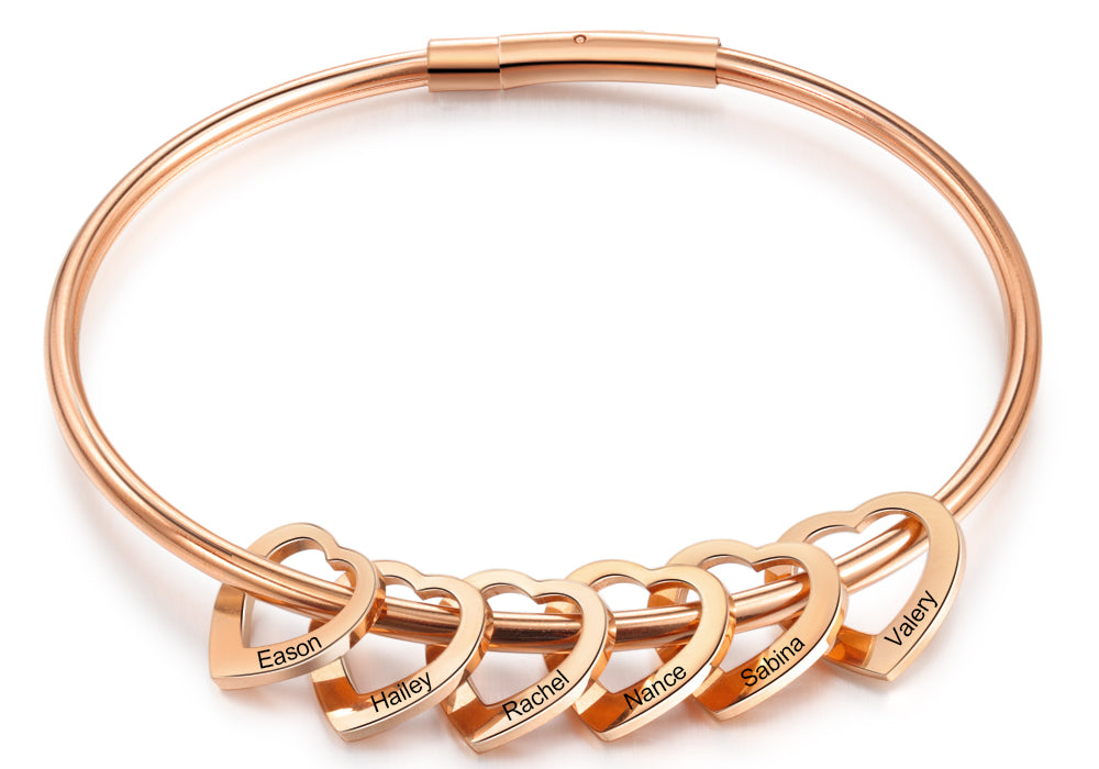 Custom Stainless Steel Heart Bangle Bracelet