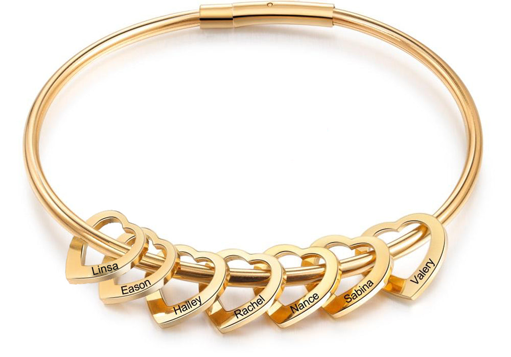 Custom Stainless Steel Heart Bangle Bracelet