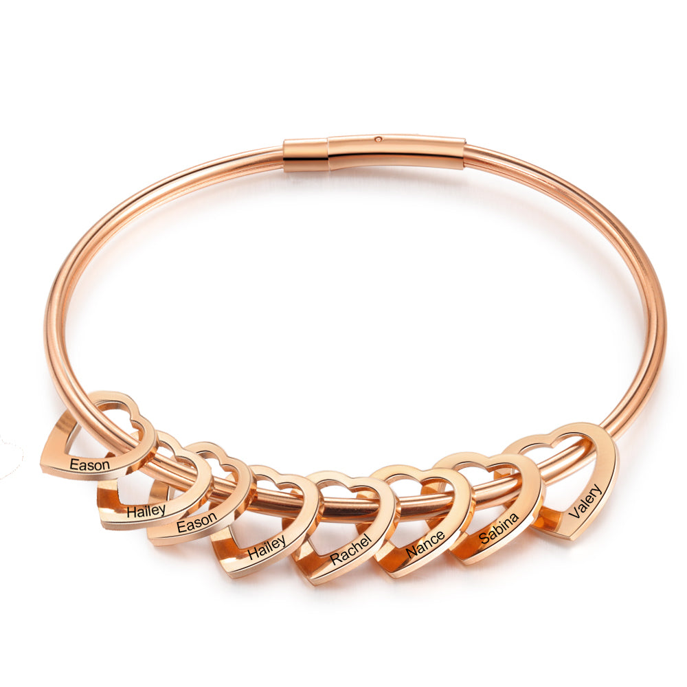 Custom Stainless Steel Heart Bangle Bracelet