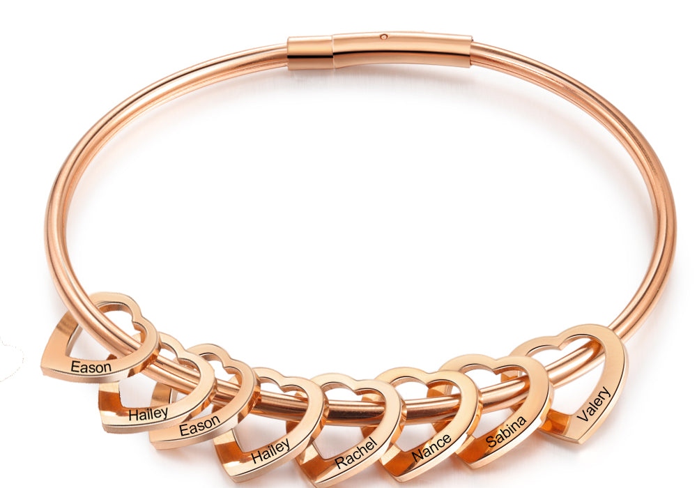 Custom Stainless Steel Heart Bangle Bracelet