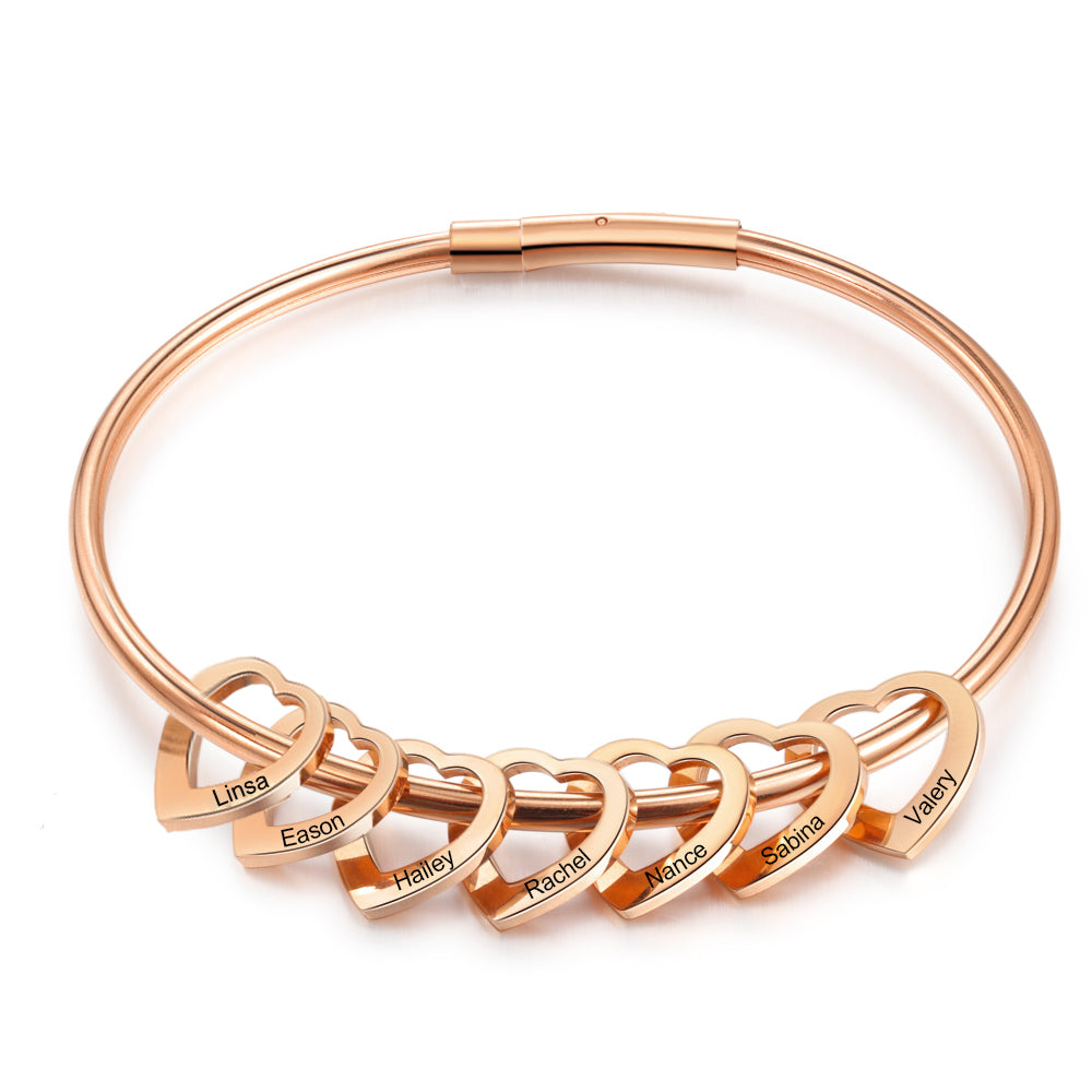 Custom Stainless Steel Heart Bangle Bracelet