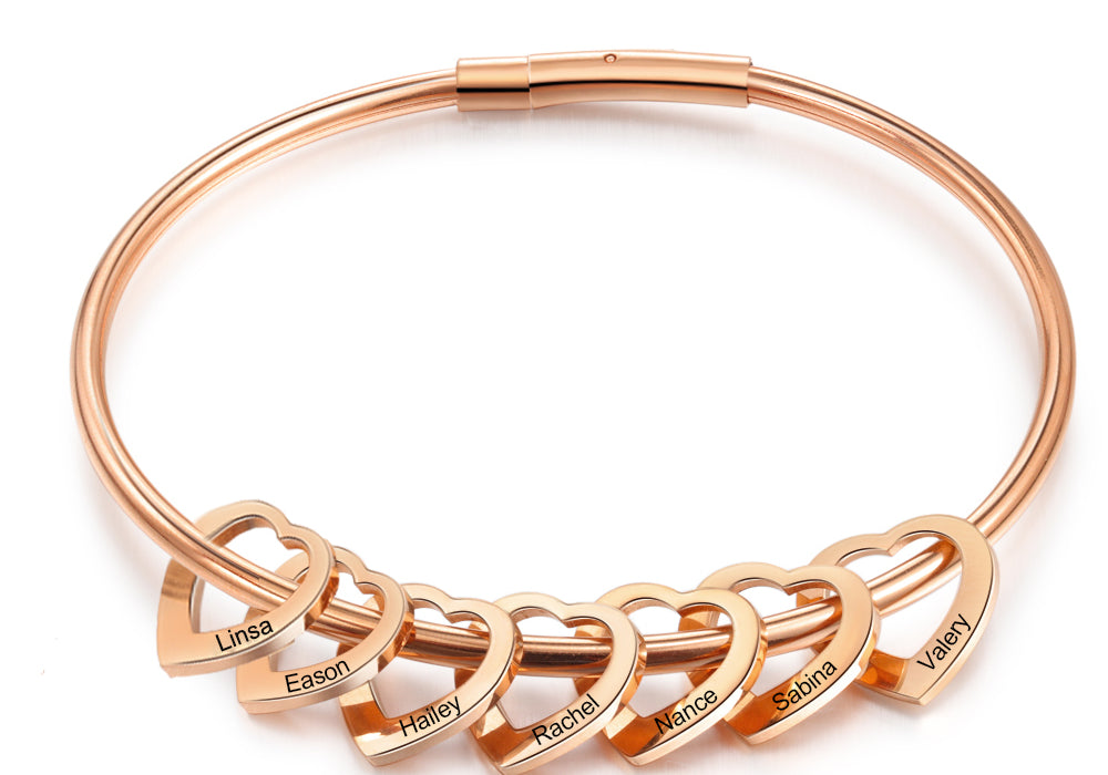 Custom Stainless Steel Heart Bangle Bracelet