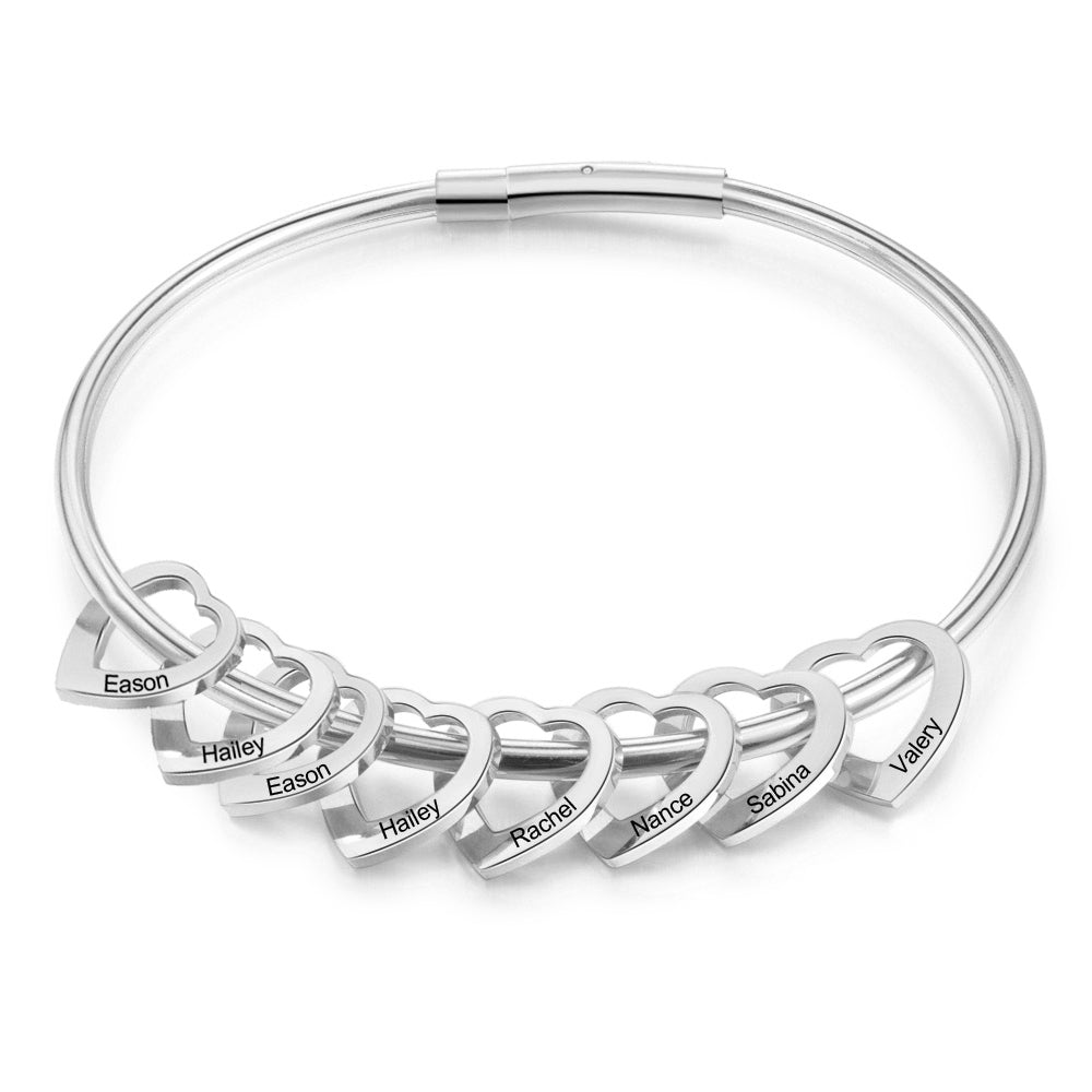 Custom Stainless Steel Heart Bangle Bracelet