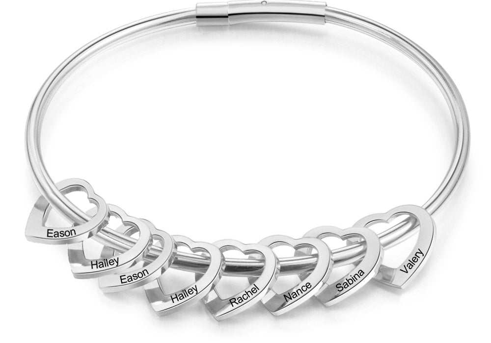 Custom Stainless Steel Heart Bangle Bracelet