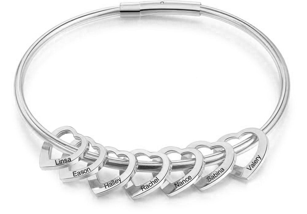 Custom Stainless Steel Heart Bangle Bracelet