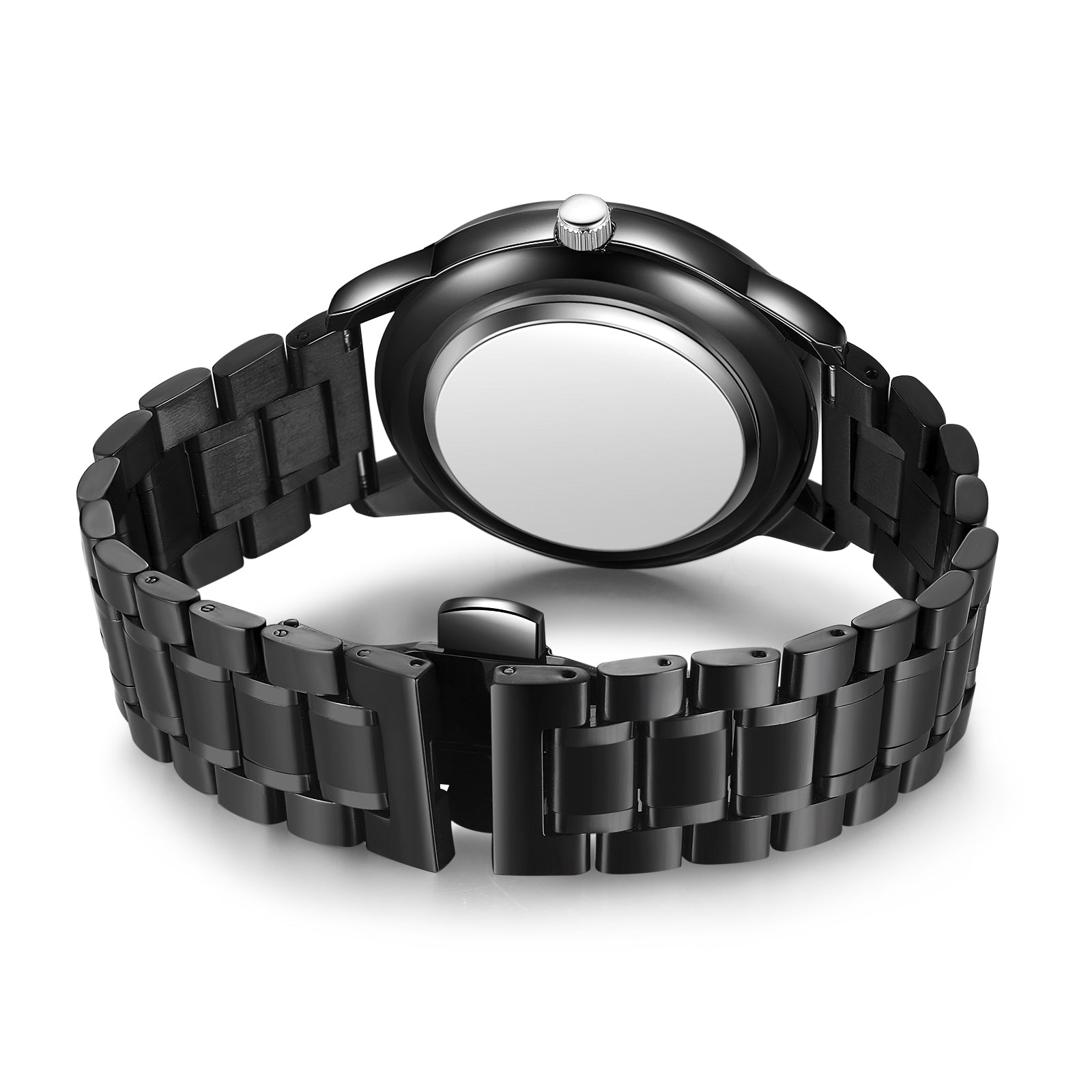 Montre photo personnalisée pour homme en acier inoxydable noir
