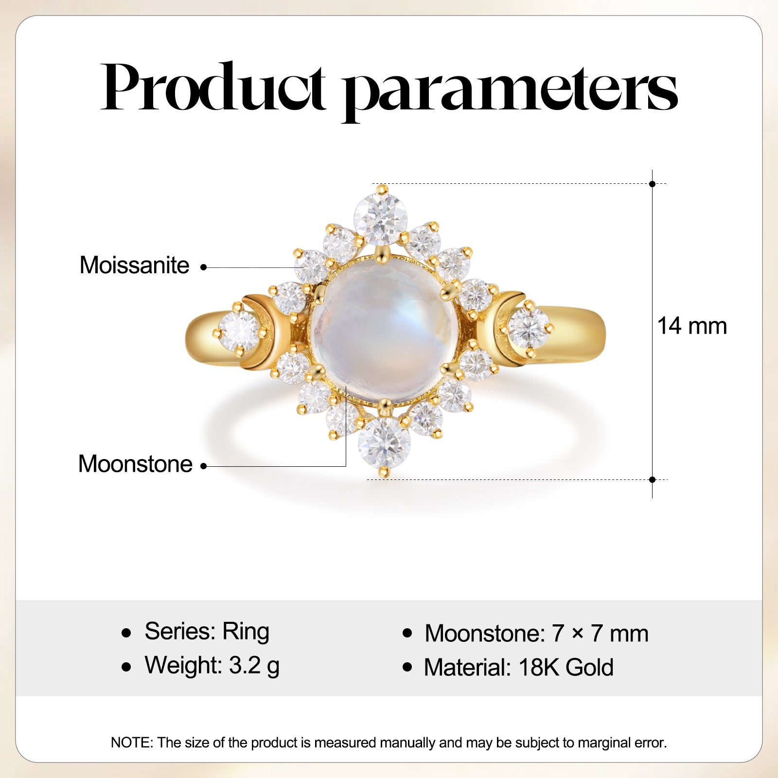 Natural Moonstone Ring 14 & 18K Gold