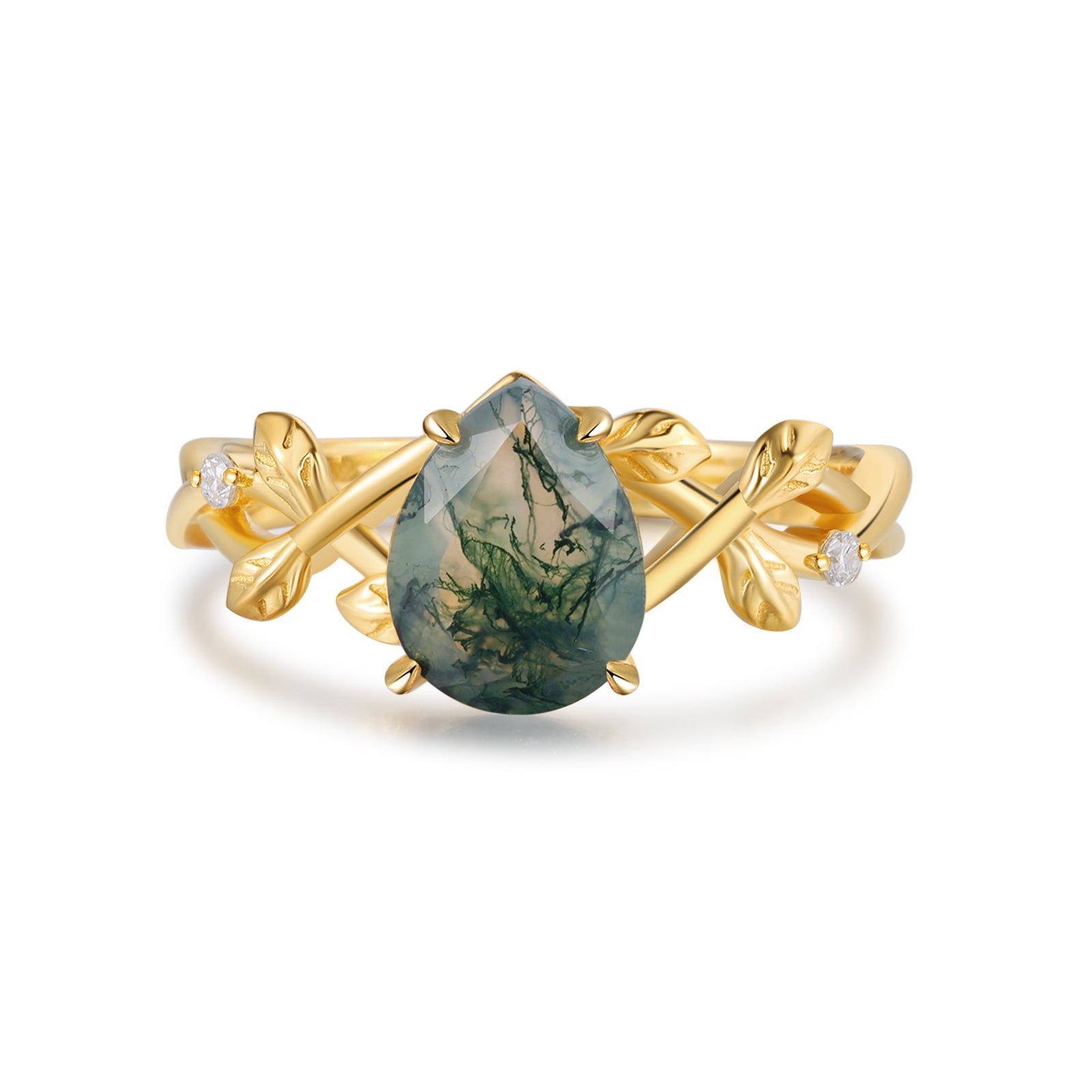 Moss Agate Pear shape Ring 18K Gold