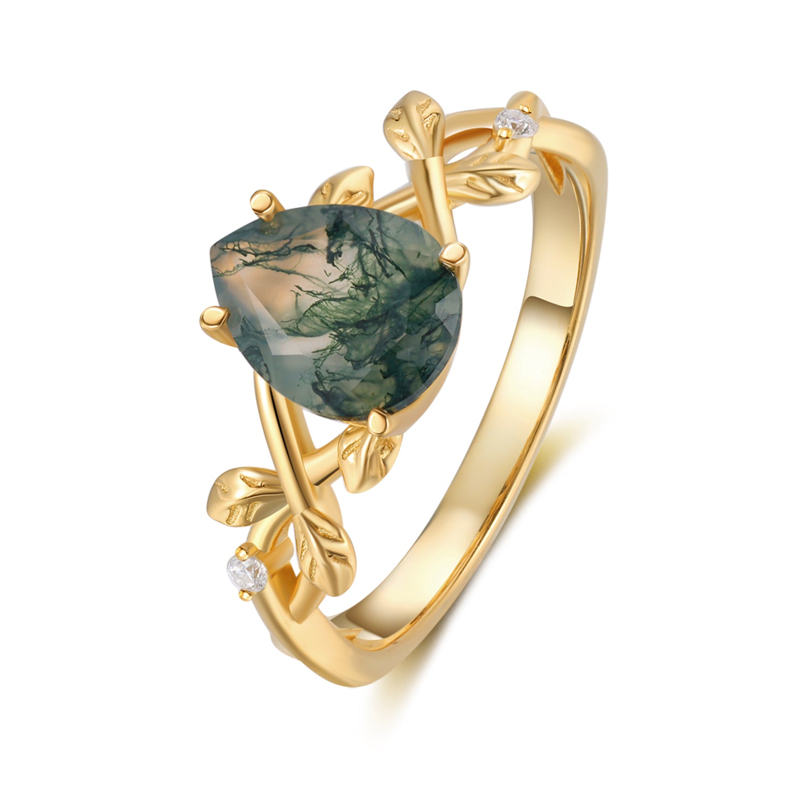 Moss Agate Pear shape Ring 18K Gold